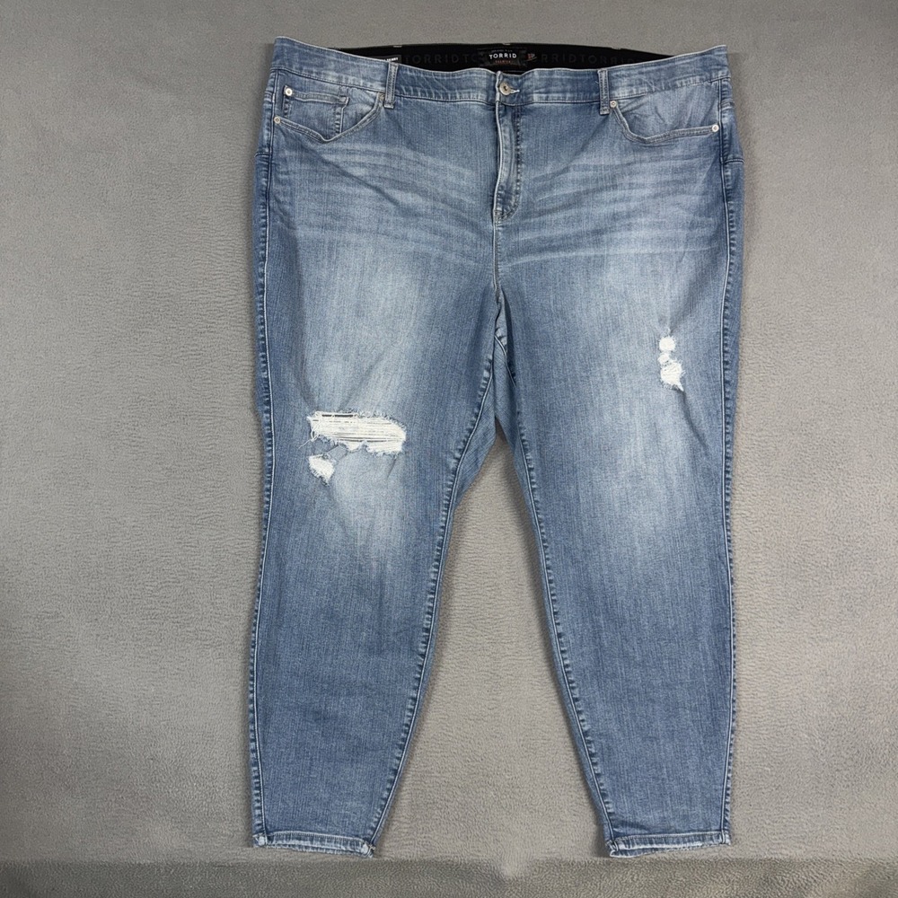 Torrid Jeans Womens 30 Tall Blue Bombshell Skinny Ankle Distressed Denim Cotton